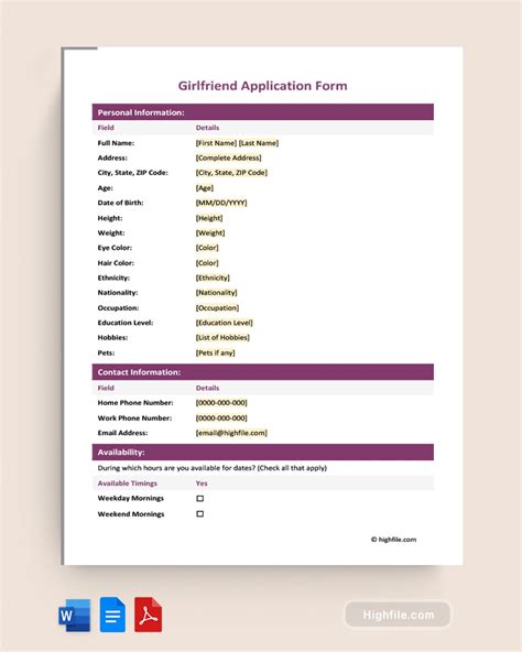 boyfriend/ girlfriend application|Girlfriend Application Forms in Google Docs, PDF and。